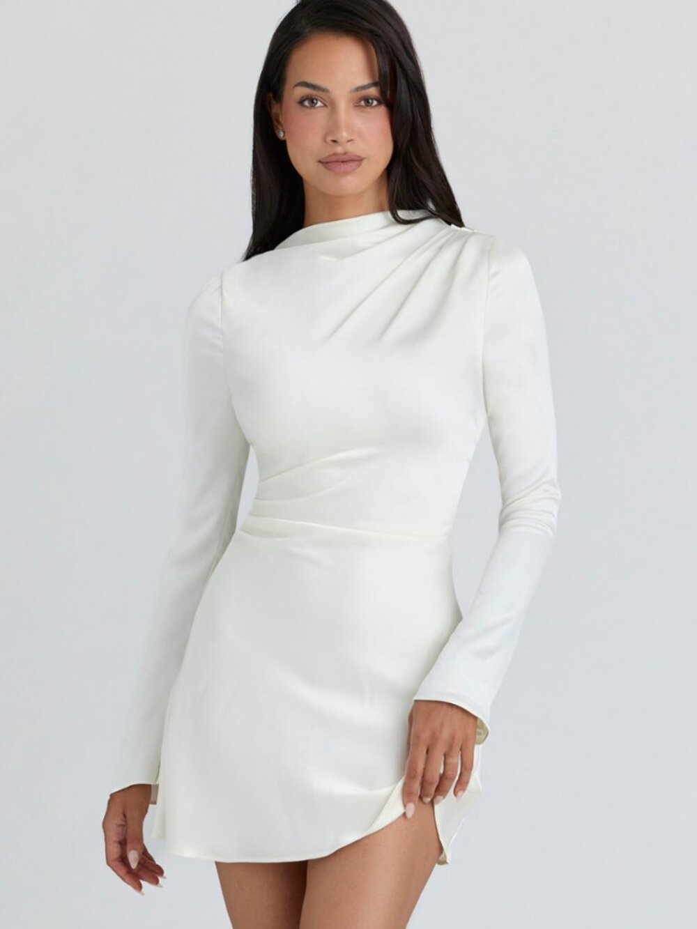 HOUSE OF CB Lulu Ivory Satin Flute Sleeve Mini Dress